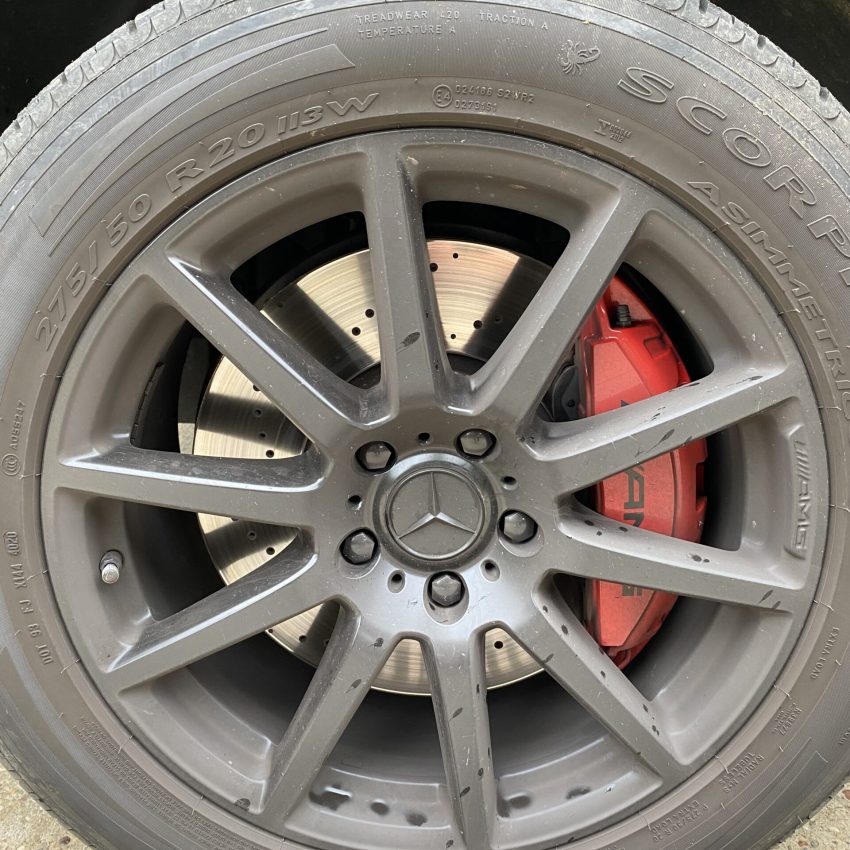 Condition of Brabus wheels on Mercedes G63 AMG before cleaning.